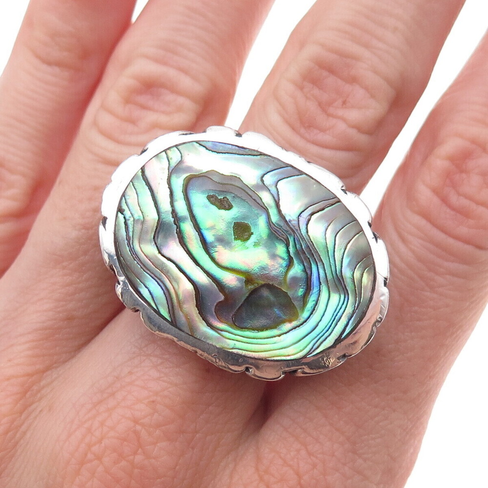 Collins 925 Sterling Silver Vintage Real Abalone Shell Floral Ring Size 8
